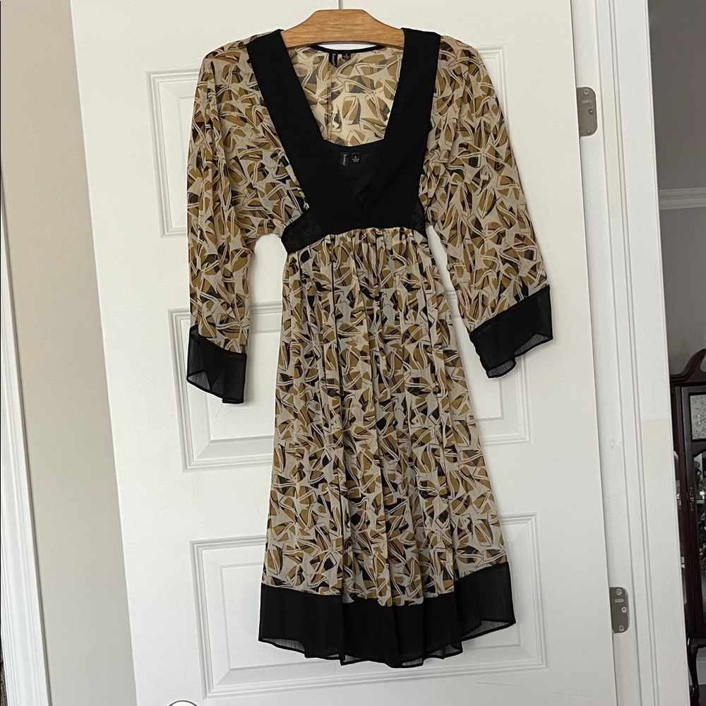 Essentials by Milano Black and Gold Leaf Print Dress